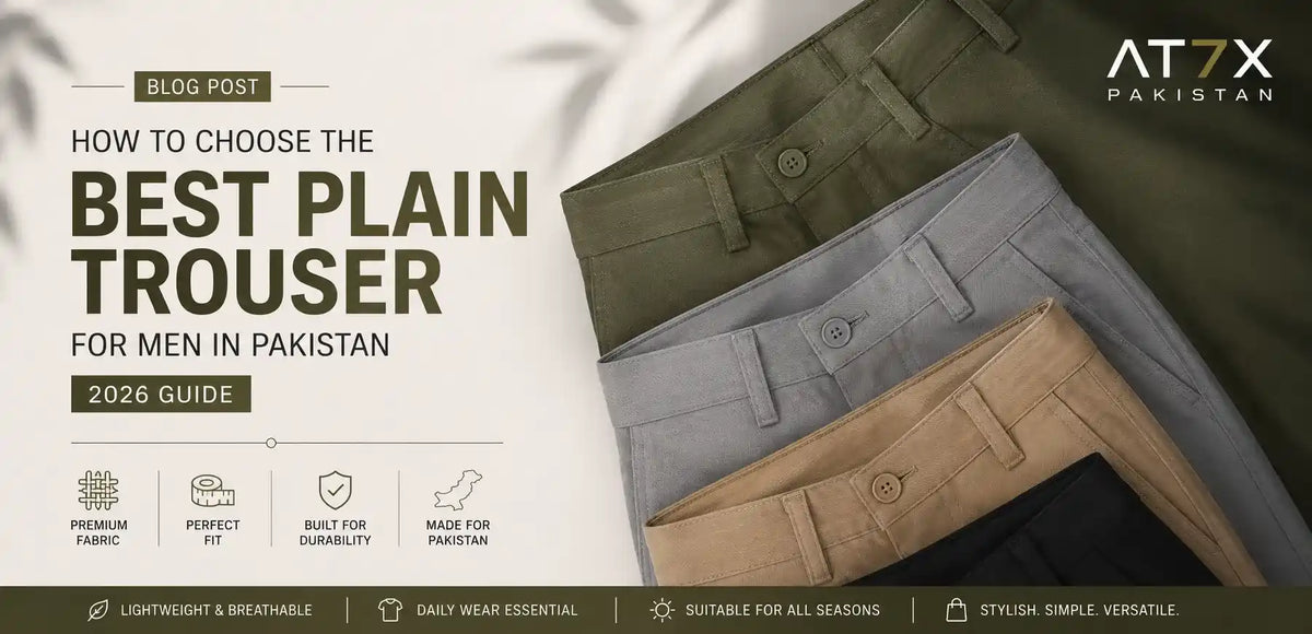AT7X slim fit plain trouser for men in Pakistan, 97 percent cotton twill made in Lahore