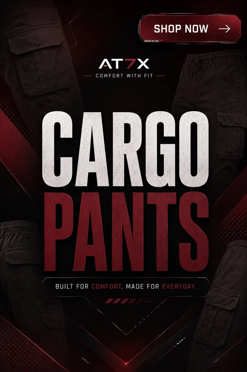 AT7X premium cargo pants for men in Pakistan, 6 pocket cotton twill in loose and straight fit