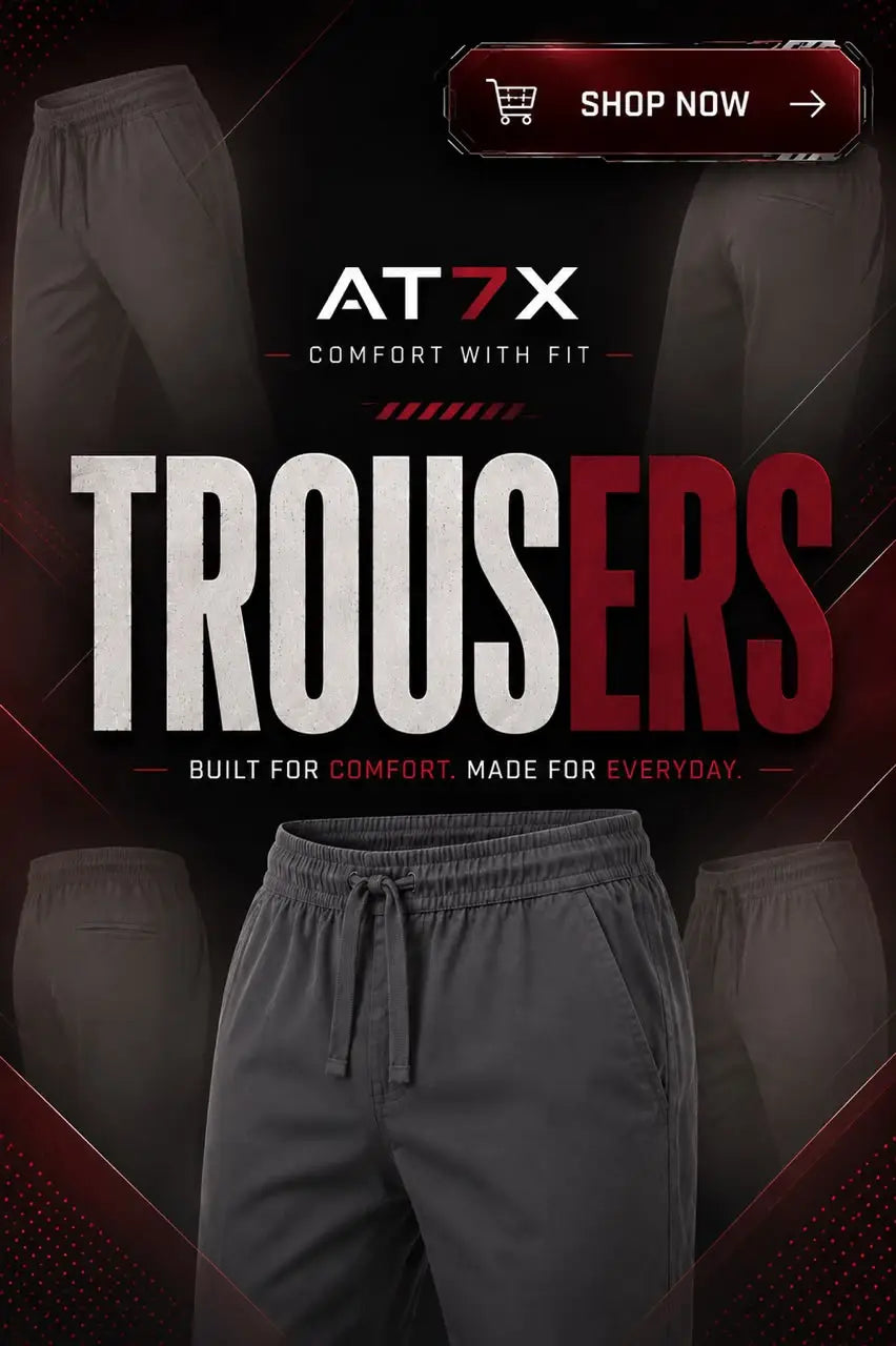 AT7X trousers for men in Pakistan, slim fit plain trousers and loose fit cargo trousers