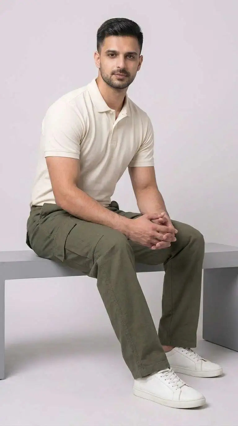 Olive Green Loose Fit Cargo Trouser for Men in Pakistan | AT7X