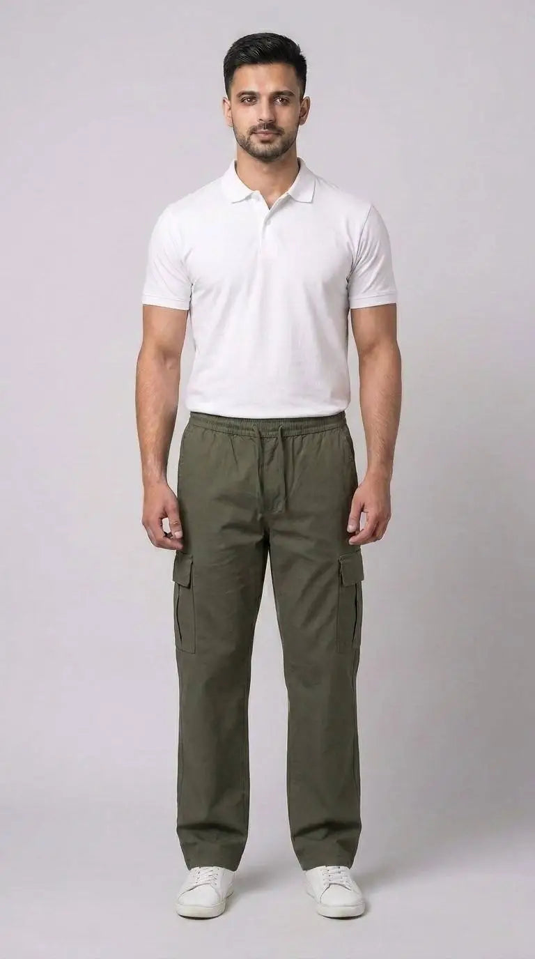 Olive Green Loose Fit Cargo Trouser for Men in Pakistan | AT7X