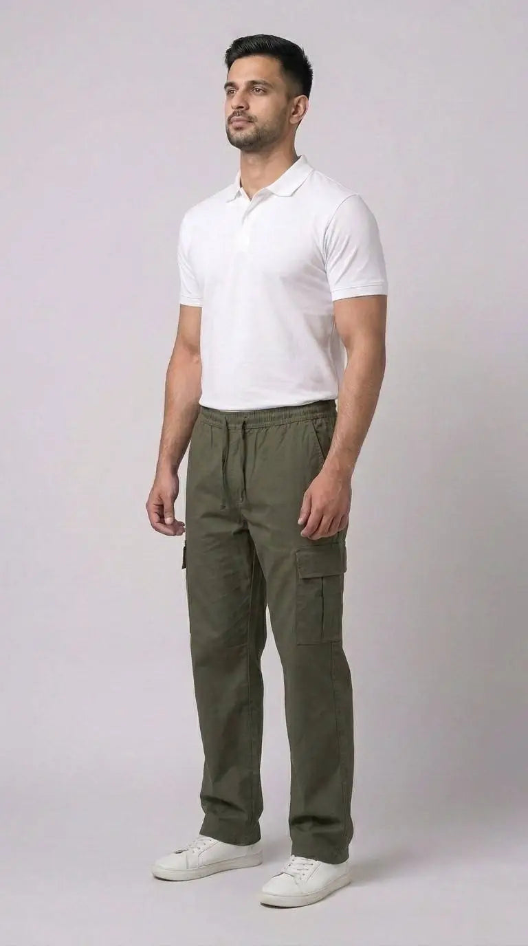 Olive Green Loose Fit Cargo Trouser for Men in Pakistan | AT7X