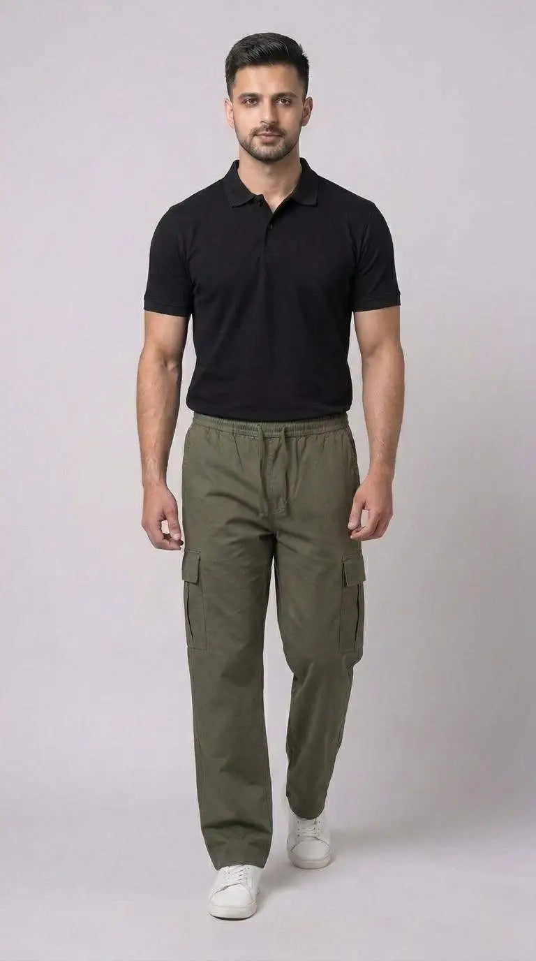 Olive Green Loose Fit Cargo Trouser for Men in Pakistan | AT7X