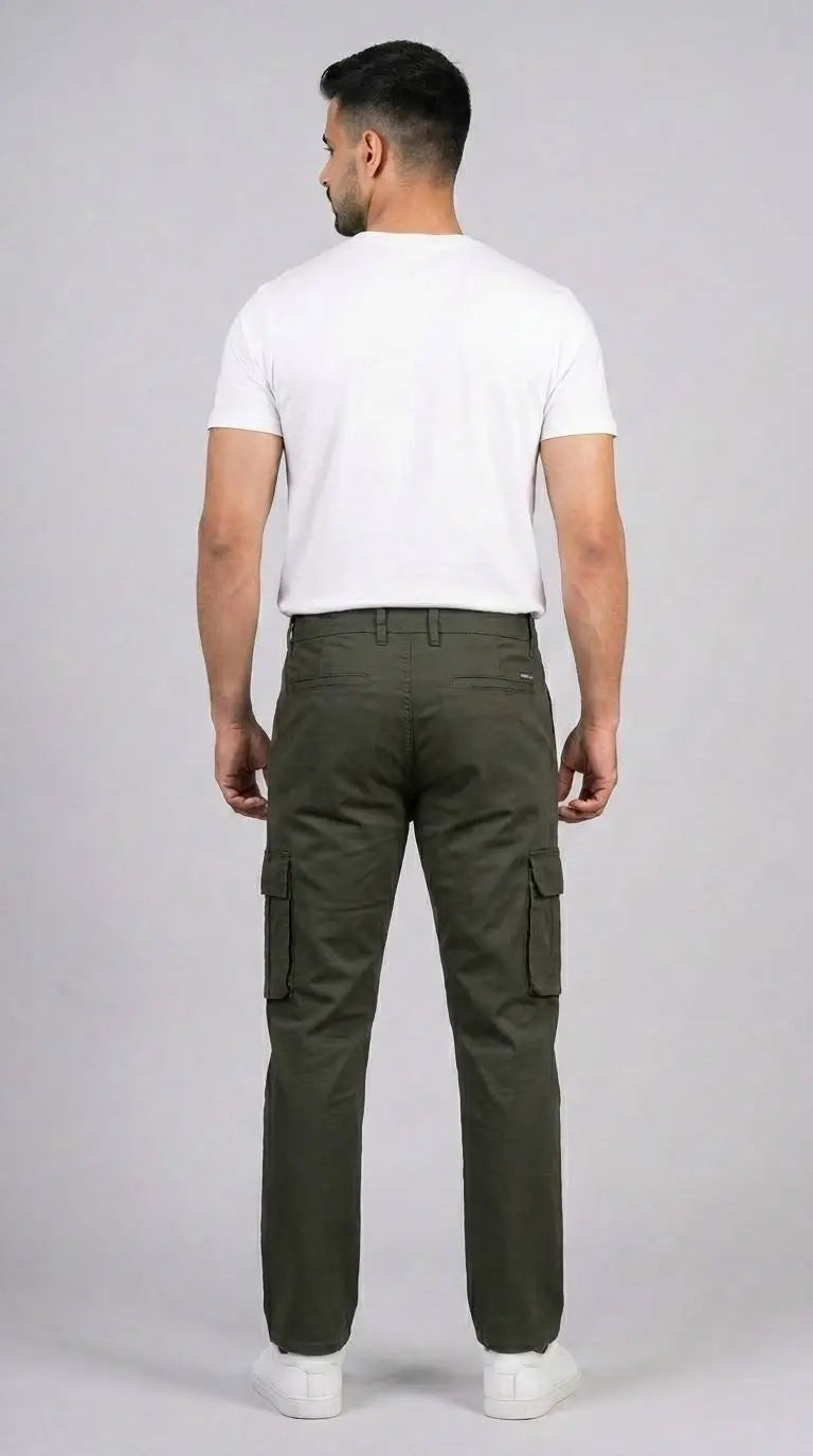 Olive Green Straight Fit Cargo Pants for Men in Pakistan | AT7X