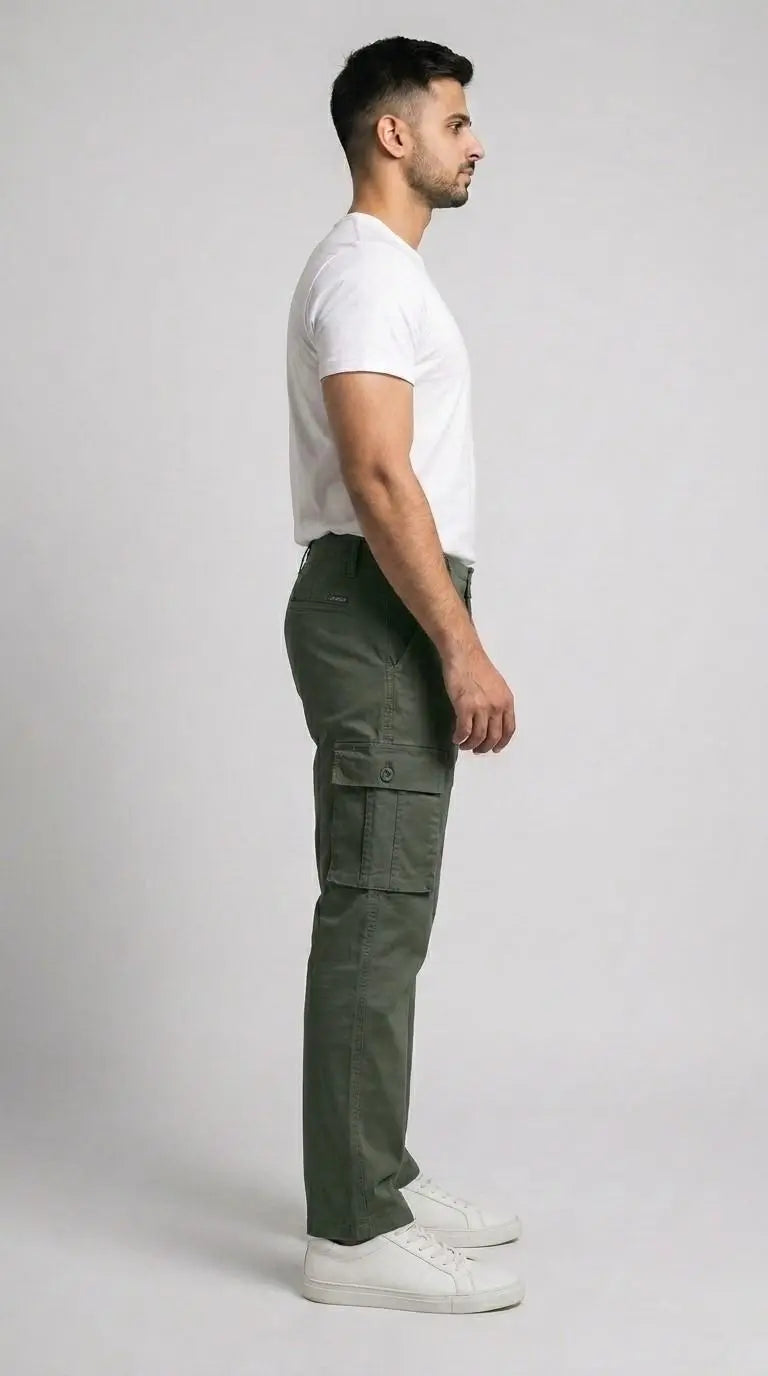 Olive Green Straight Fit Cargo Pants for Men in Pakistan | AT7X