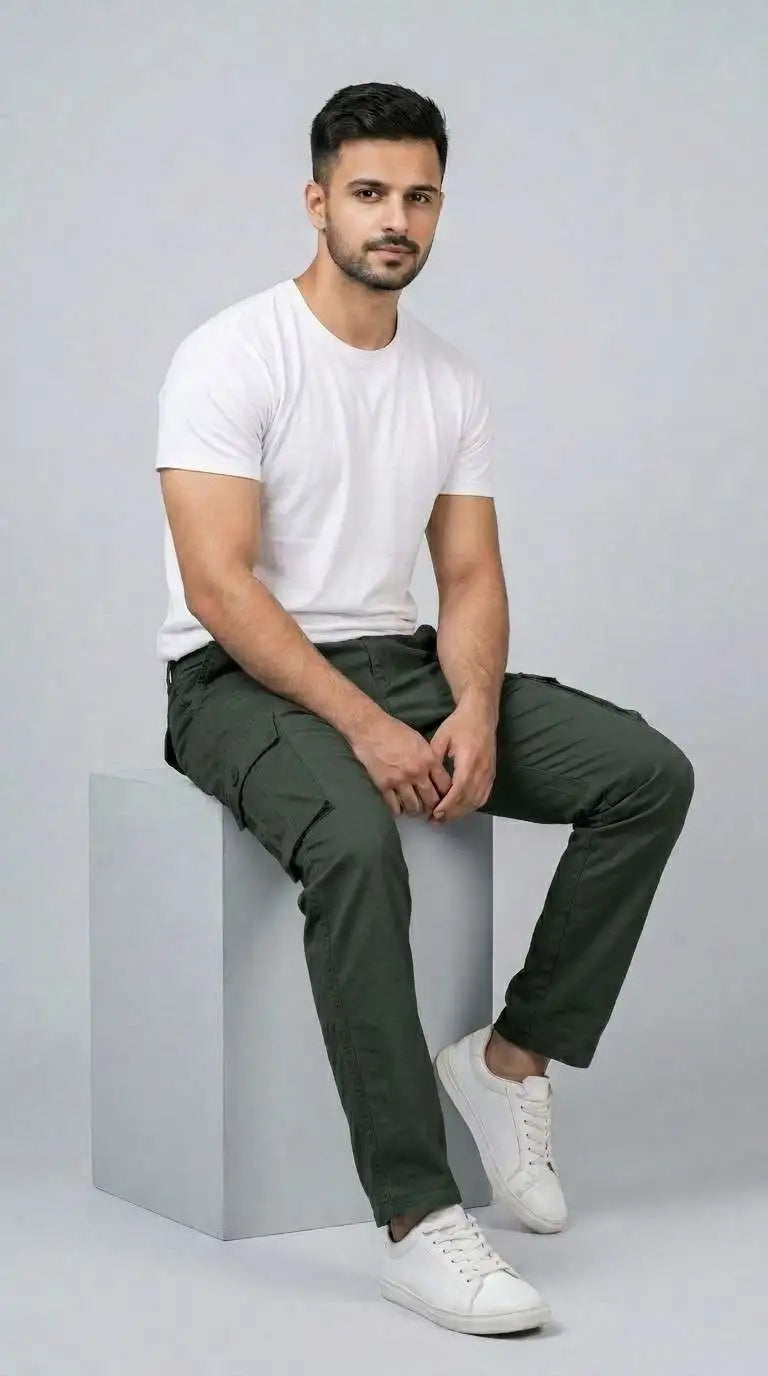 Olive Green Straight Fit Cargo Pants for Men in Pakistan | AT7X