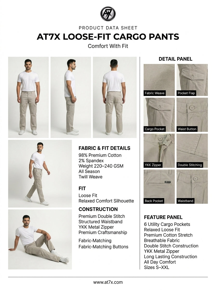 Beige Loose Fit Cargo Pants for Men in Pakistan | AT7X