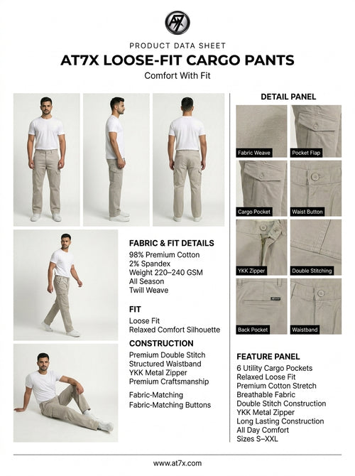 Beige Loose Fit Cargo Pants for Men in Pakistan | AT7X