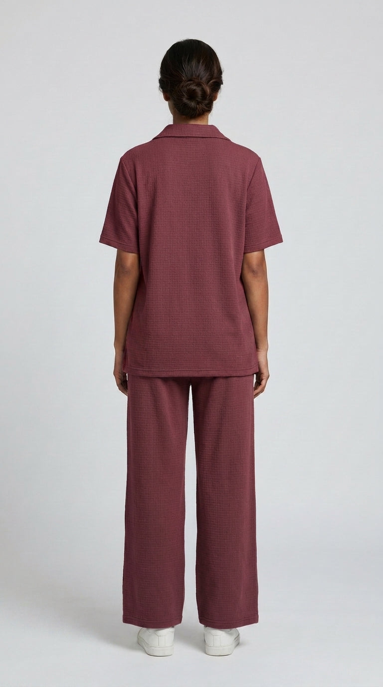 AT7X Berry Mauve sleepwear co-ord set, back view