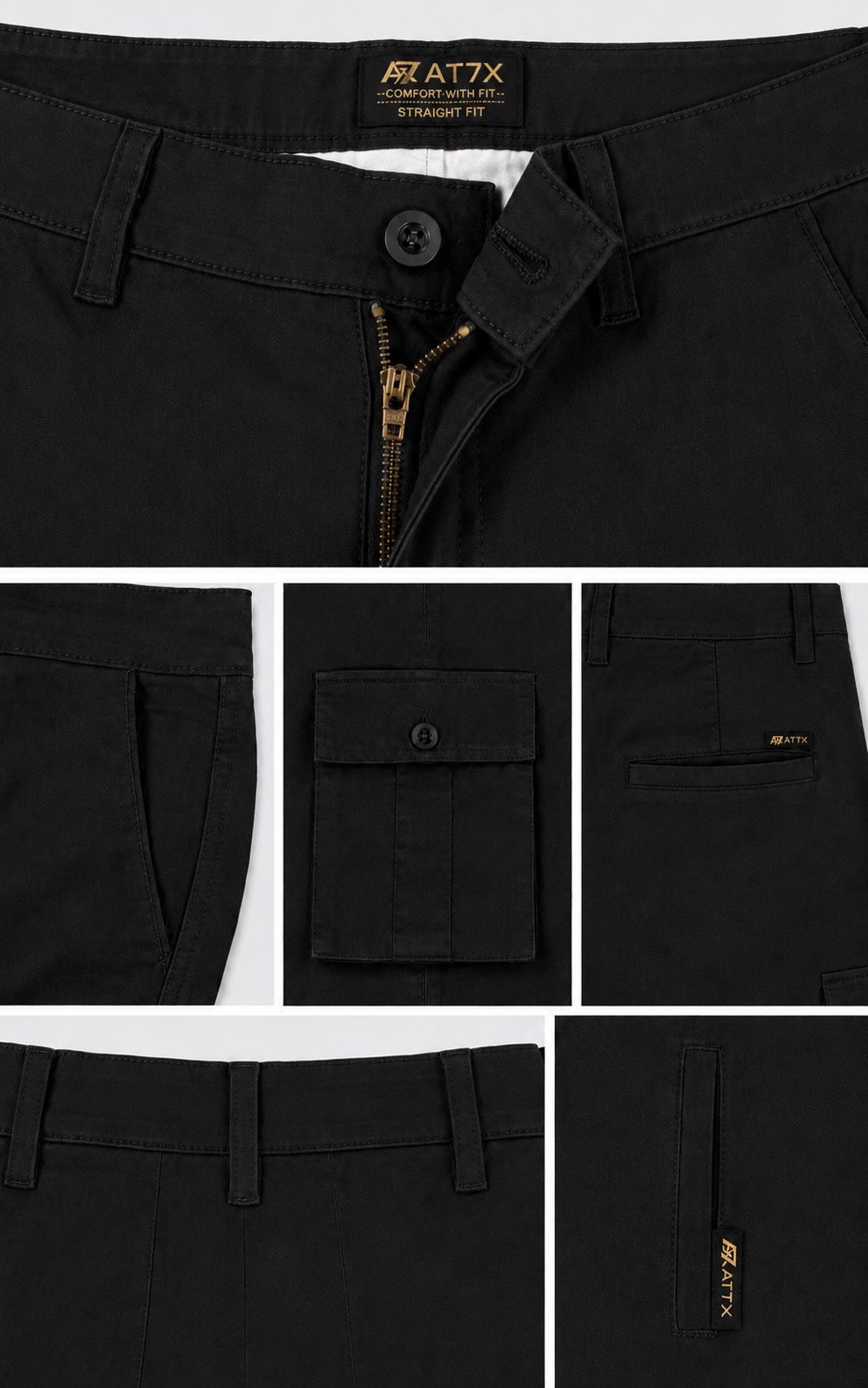 Black Straight Fit Cargo Pants for Men in Pakistan | AT7X