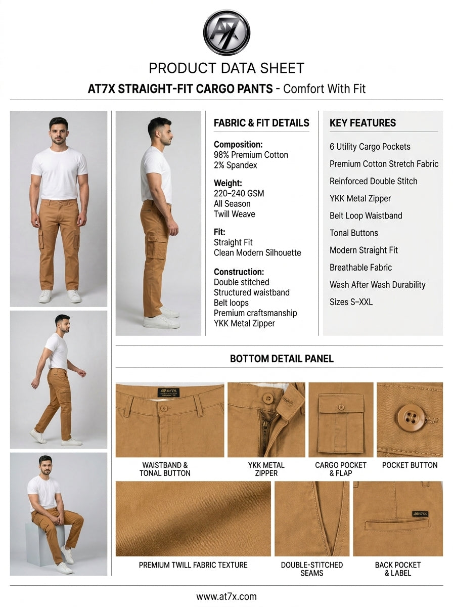 Camel Straight Fit Cargo Pants for Men in Pakistan | AT7X