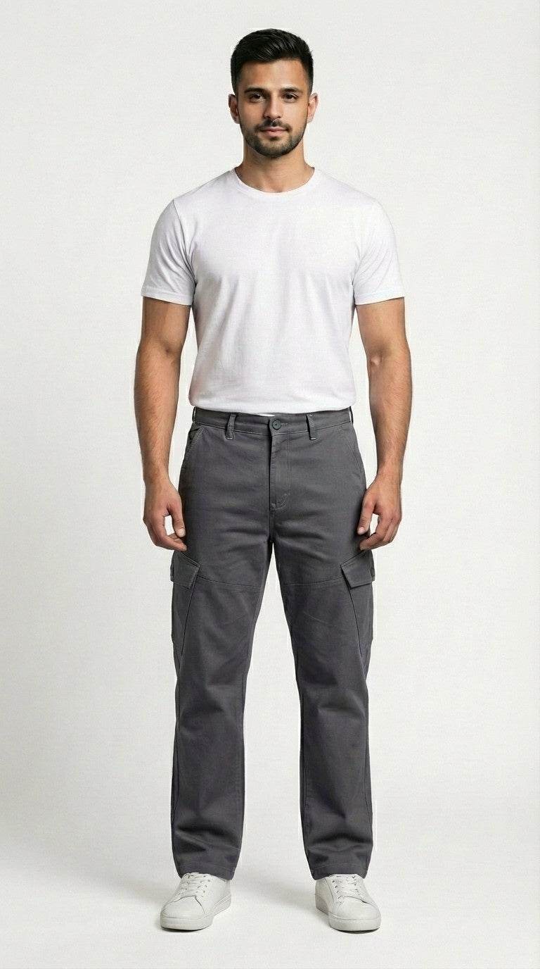 Grey Loose Fit Cargo Pants for Men in Pakistan | AT7X