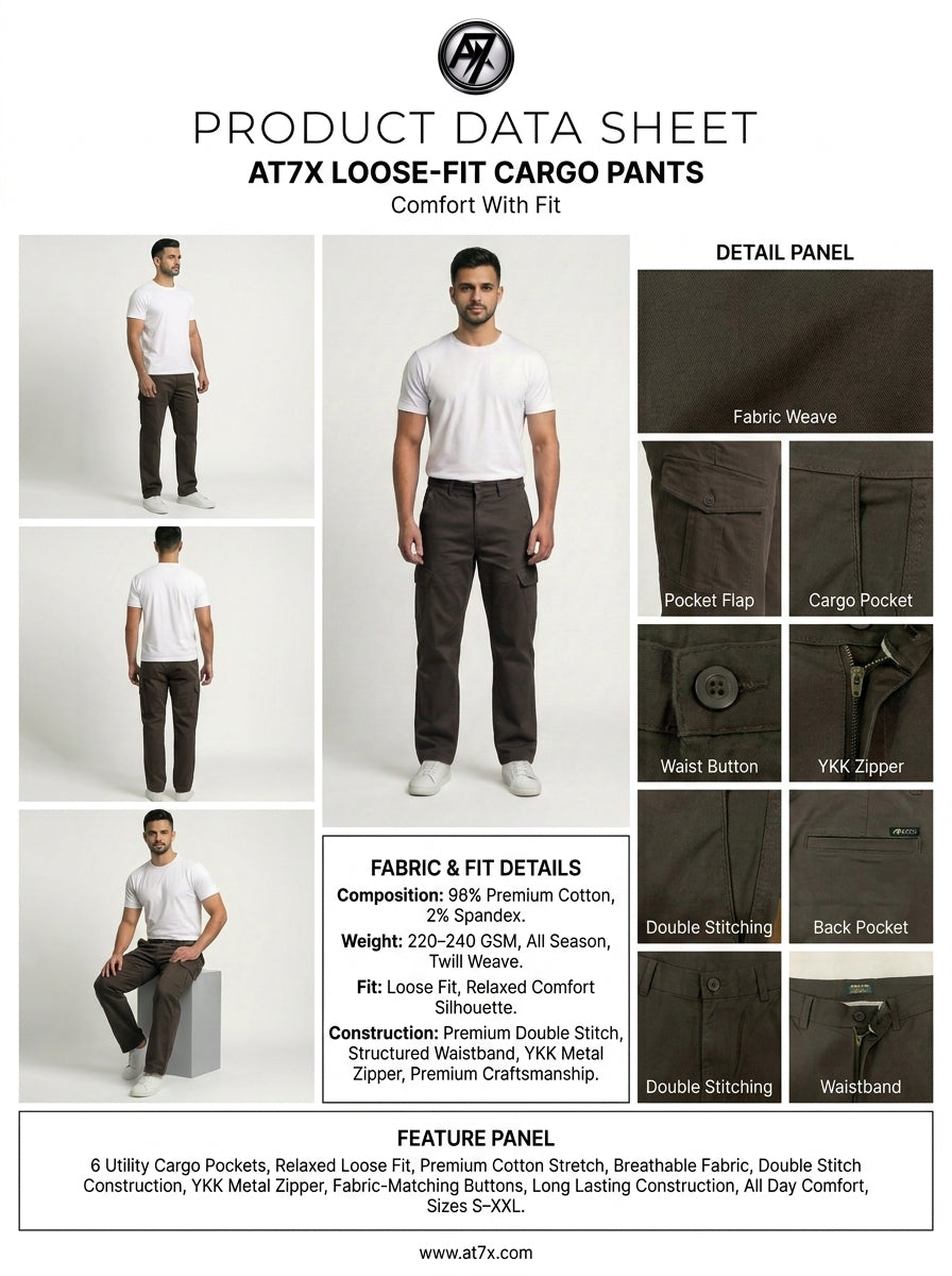 Chocolate Brown Loose Fit Cargo Pants for Men in Pakistan | AT7X
