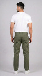 AT7X Classic Olive Green straight fit cargo pants for men, back view, Pakistan