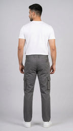 AT7X graphite grey straight fit cargo pants for men, back view