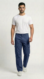 Blue Loose Fit Cargo Pants for Men in Pakistan | AT7X