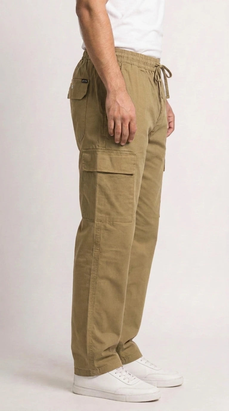 Khaki Classic Loose Fit Cargo Trouser for Men in Pakistan | AT7X