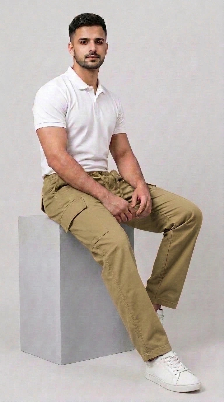 Khaki Classic Loose Fit Cargo Trouser for Men in Pakistan | AT7X