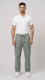 AT7X light green loose fit 6 pocket cargo trouser for men, front view, Pakistan