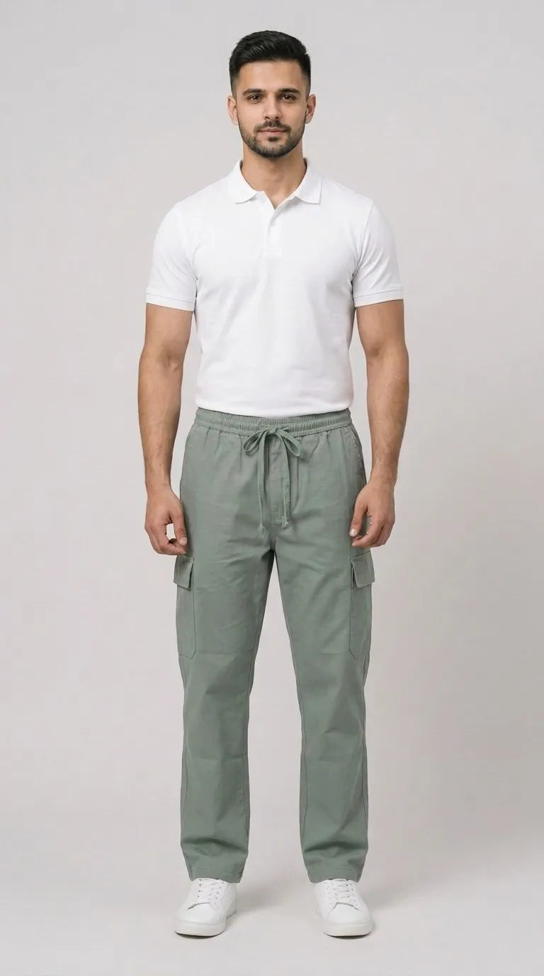 Light Green Loose Fit Cargo Trouser for Men in Pakistan | AT7X