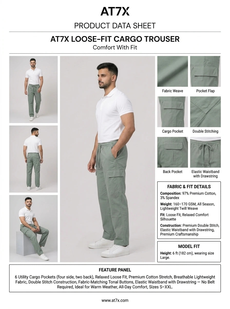 Light Green Loose Fit Cargo Trouser for Men in Pakistan | AT7X