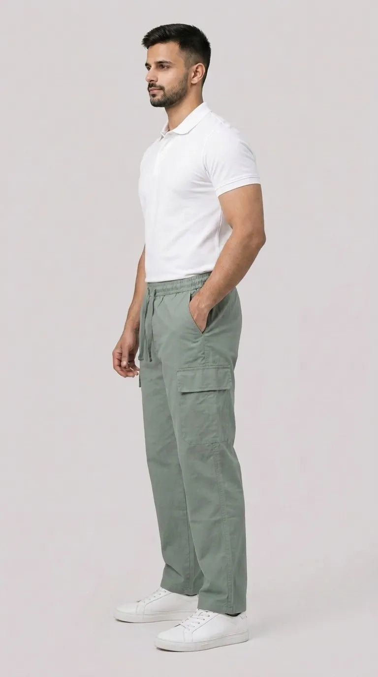 Light Green Loose Fit Cargo Trouser for Men in Pakistan | AT7X