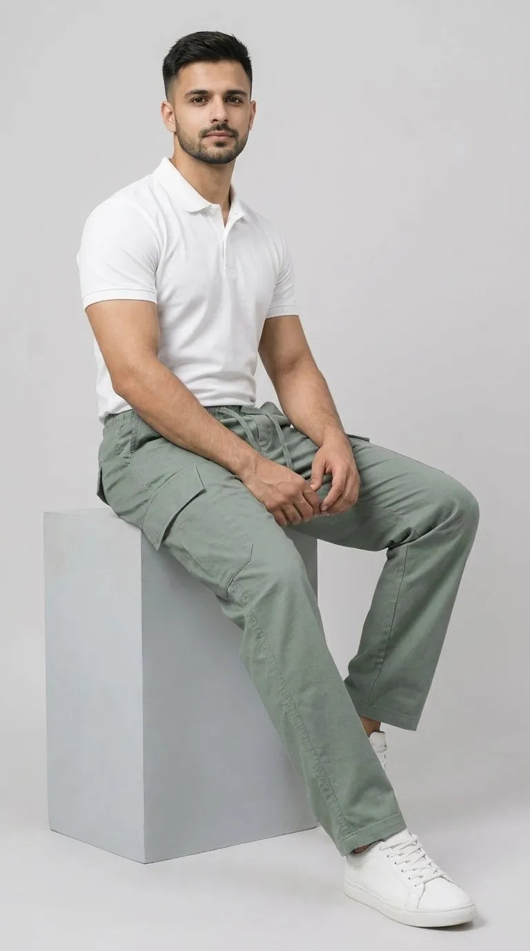 Light Green Loose Fit Cargo Trouser for Men in Pakistan | AT7X