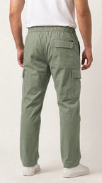 AT7X light green 5 pocket loose fit cargo trouser for men, back view showing single rear pocket
