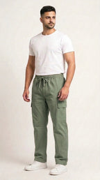 AT7X light green 5 pocket loose fit cargo trouser for men, front view, Pakistan