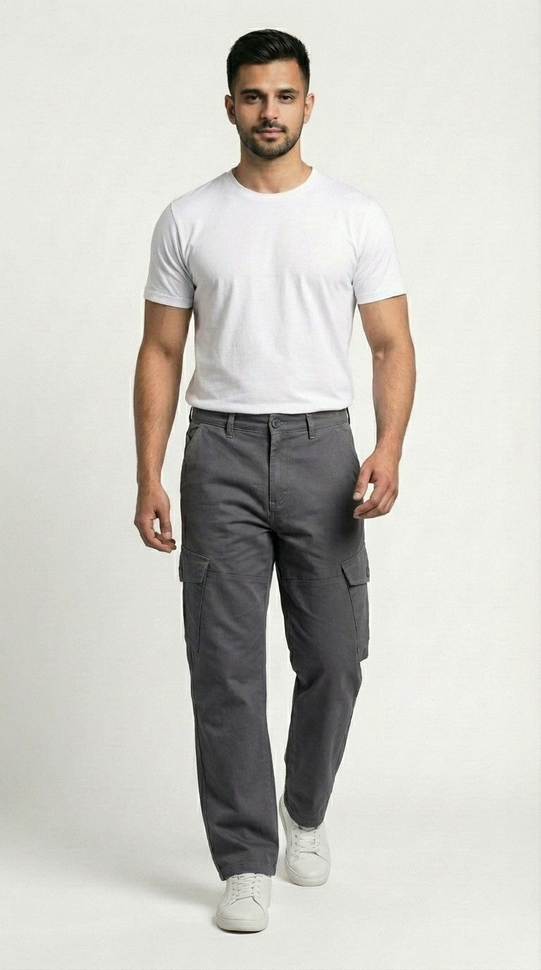 Grey Loose Fit Cargo Pants for Men in Pakistan | AT7X