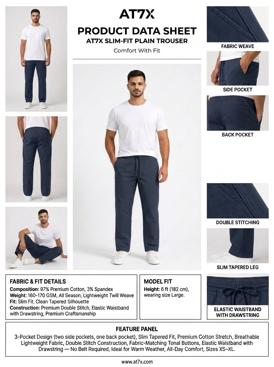 Navy Blue Slim Fit Plain Trouser for Men | Made in Lahore