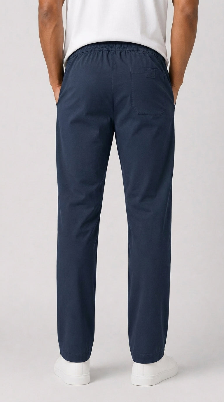 AT7X navy blue slim fit plain trouser for men, back view