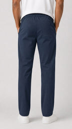 AT7X navy blue slim fit plain trouser for men, back view