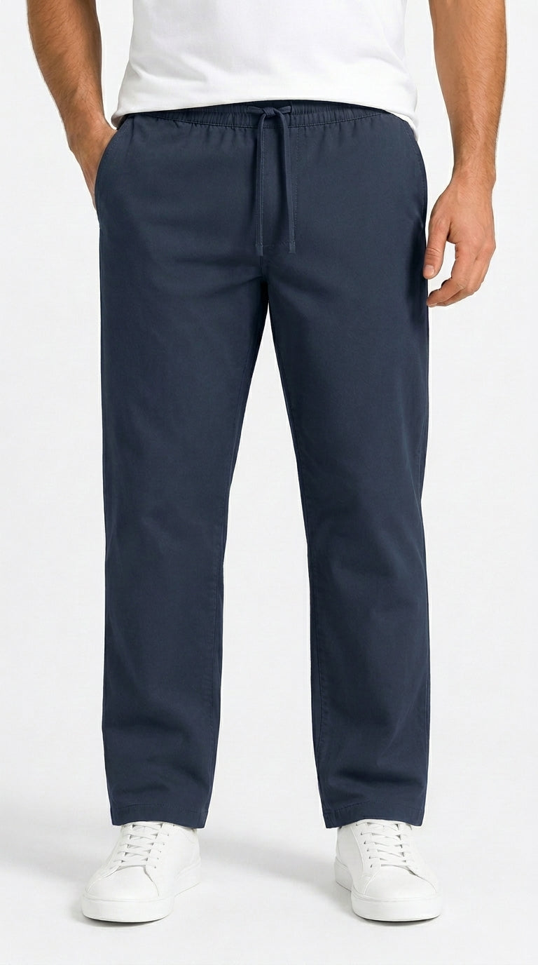AT7X navy blue slim fit plain trouser for men, front view, Pakistan