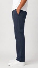 AT7X navy blue slim fit plain trouser for men, side view