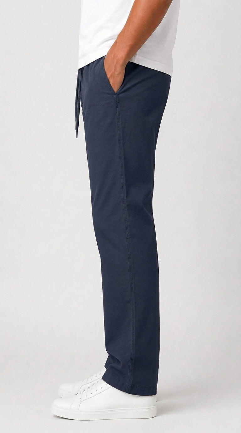 AT7X navy blue slim fit plain trouser for men, side view