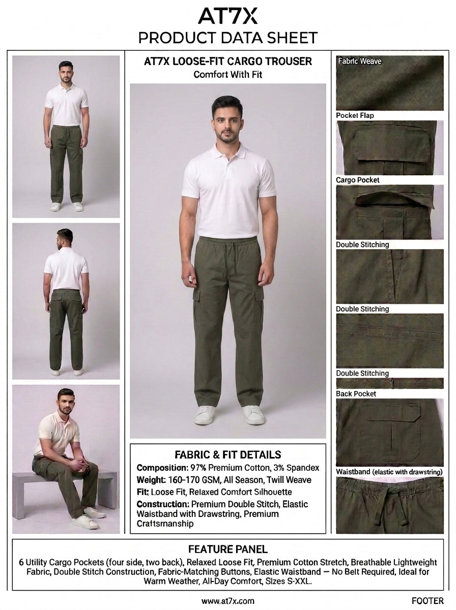 Olive Green Loose Fit Cargo Trouser for Men in Pakistan | AT7X