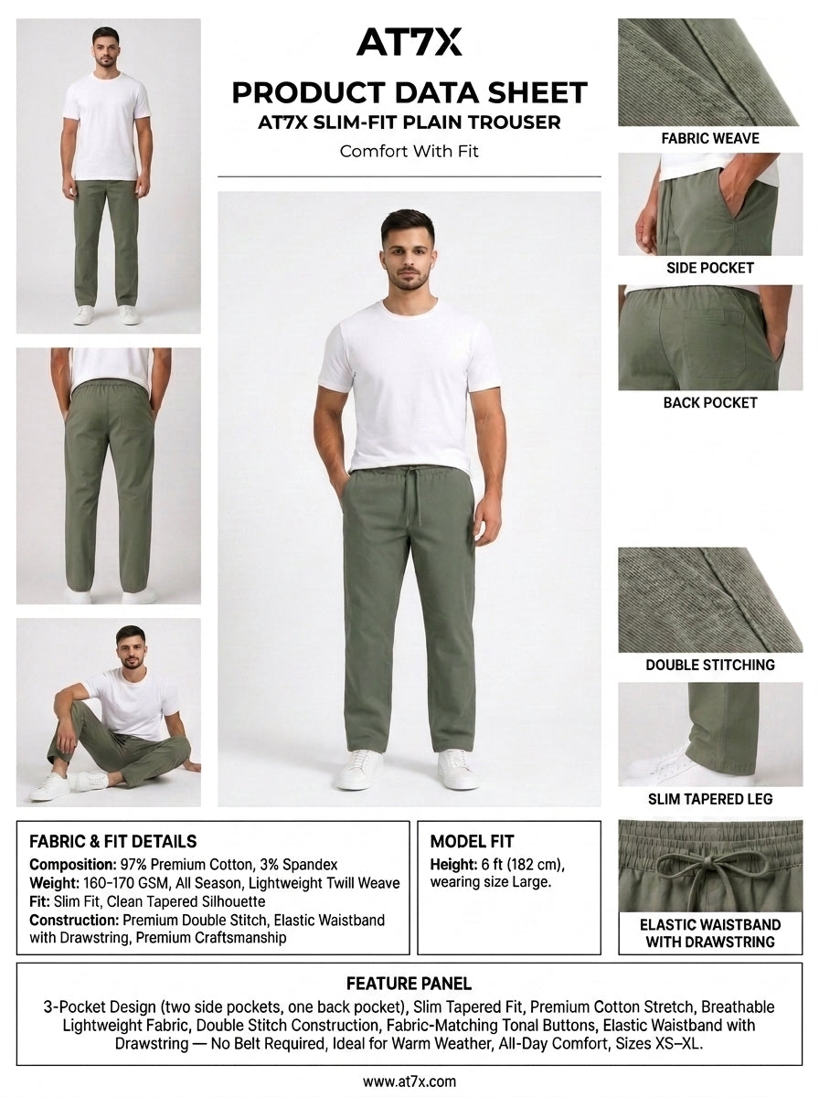 Olive Green Slim Fit Plain Trouser for Men | Made in Lahore