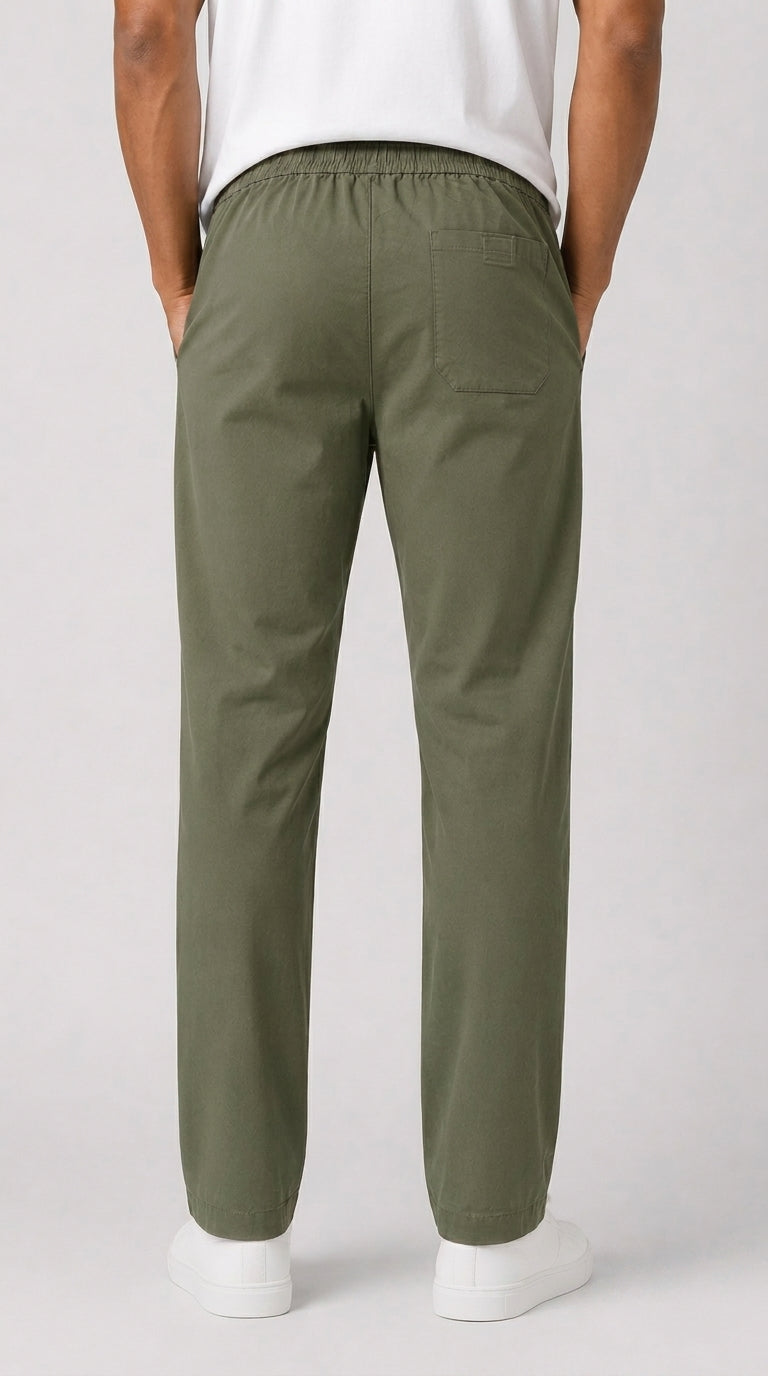 AT7X olive green slim fit plain trouser for men, back view