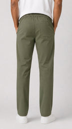 AT7X olive green slim fit plain trouser for men, back view