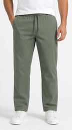 AT7X olive green slim fit plain trouser for men, front view, Pakistan