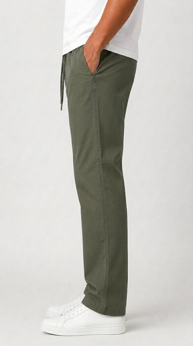 AT7X olive green slim fit plain trouser for men, side view