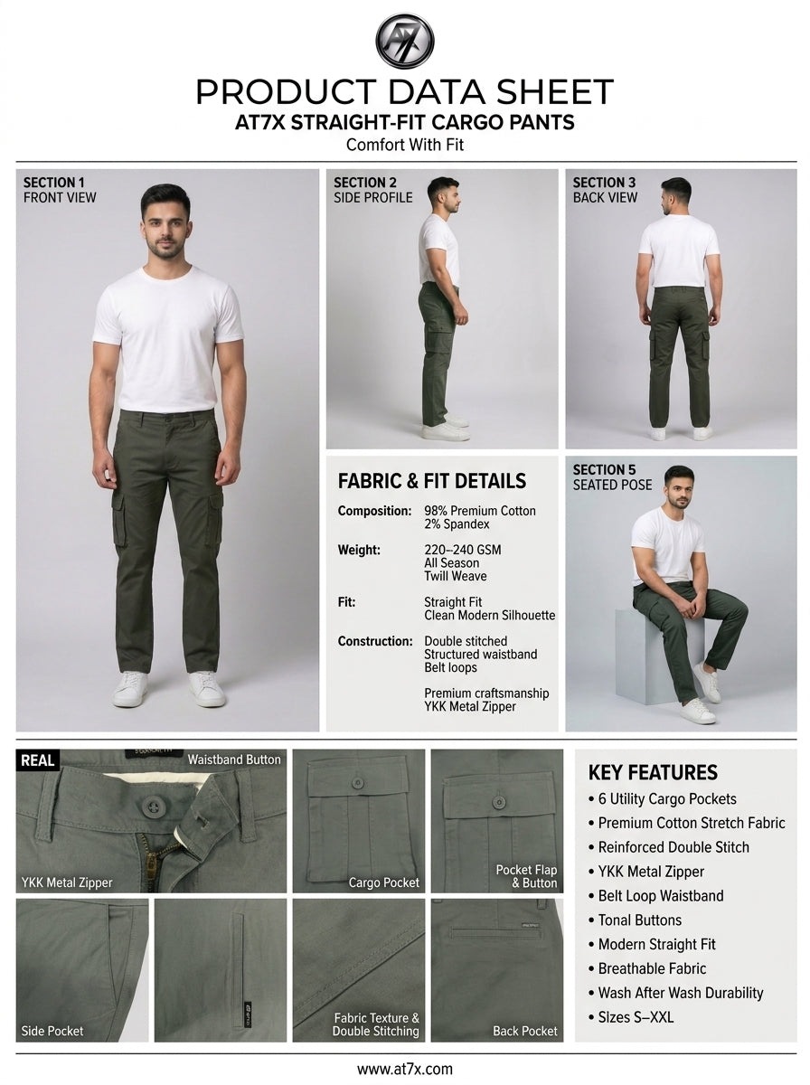 Olive Green Straight Fit Cargo Pants for Men in Pakistan | AT7X