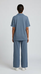 AT7X Steel Blue sleepwear co-ord set, back view