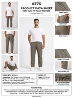 AT7X stone grey slim fit plain trouser outfit data sheet, 97 percent cotton twill 160-170 GSM specification