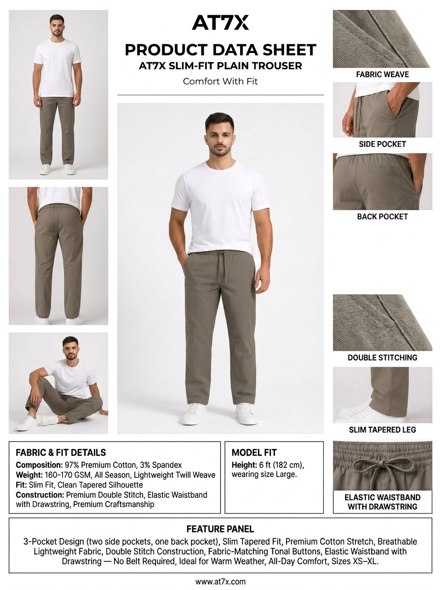 AT7X Stone Grey Slim Fit Plain Trouser for Men | Made in Lahore