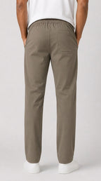 AT7X stone grey slim fit plain trouser for men, back view