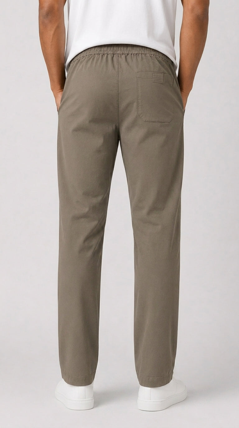 AT7X stone grey slim fit plain trouser for men, back view