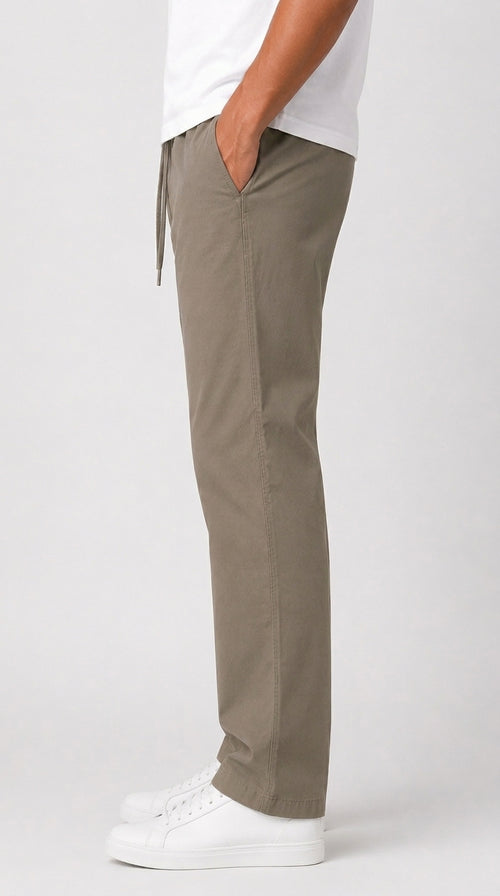 AT7X stone grey slim fit plain trouser for men, side view