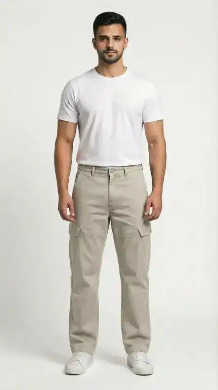 Beige Loose Fit Cargo Pants for Men in Pakistan | AT7X